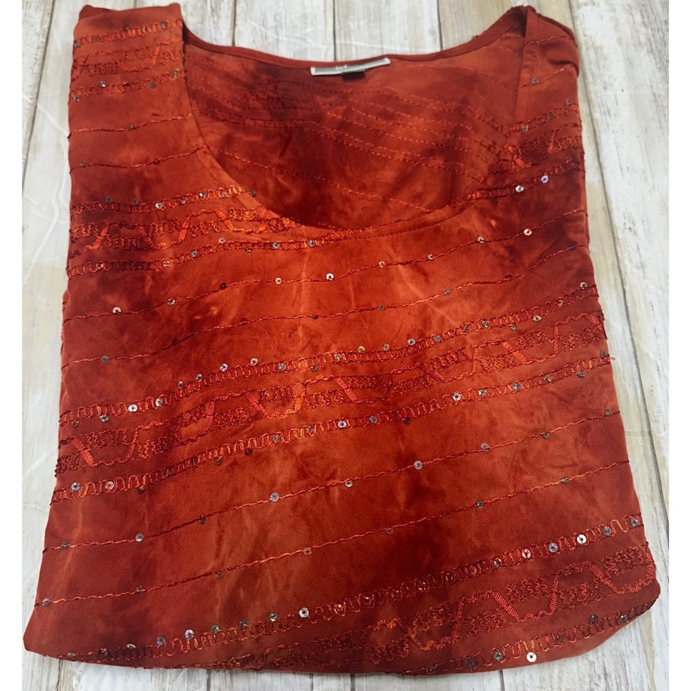 JM Collection Women XL Rust Orange Beaded Embellished Tunic Top 3/4 Sleeve